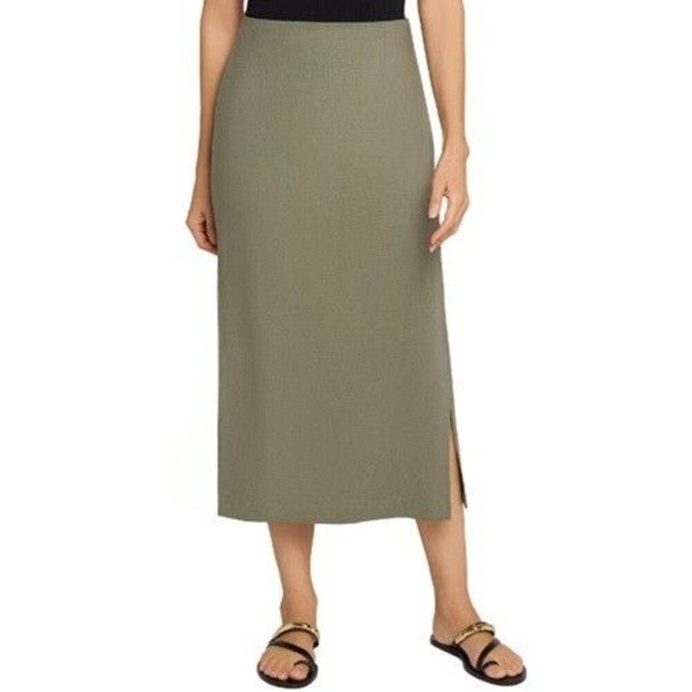Matty M Womens Linen Blend Skirt Olive Green Small S Casual Below Knee NWT